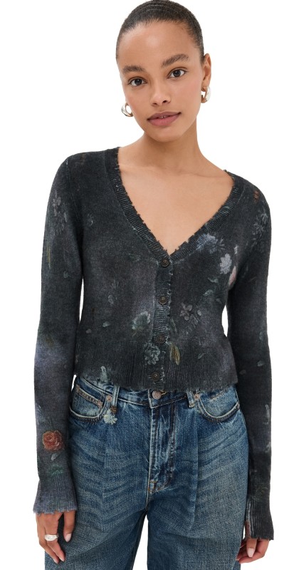 R13 Cashmere Baby Cardigan Black Floral