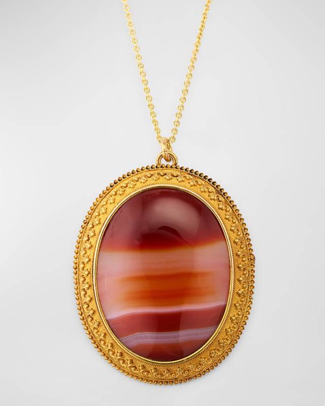 Estate 18K and 14K Yellow Gold Agate Victorian Brooch Pendant Necklace