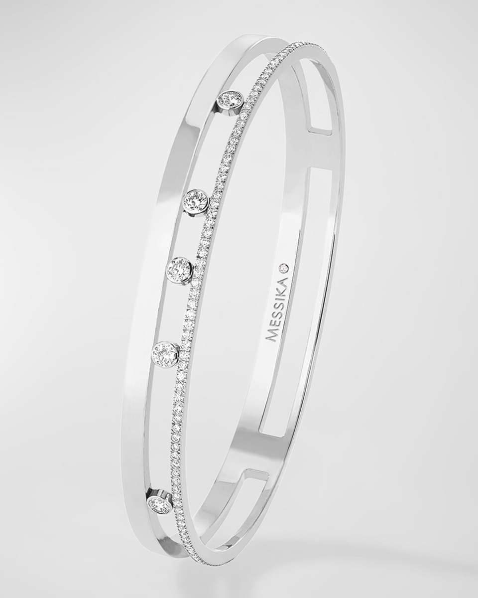 MOVE ROMANE 18K WHITE GOLD 5-DIAMOND & PAVE BANGLE
