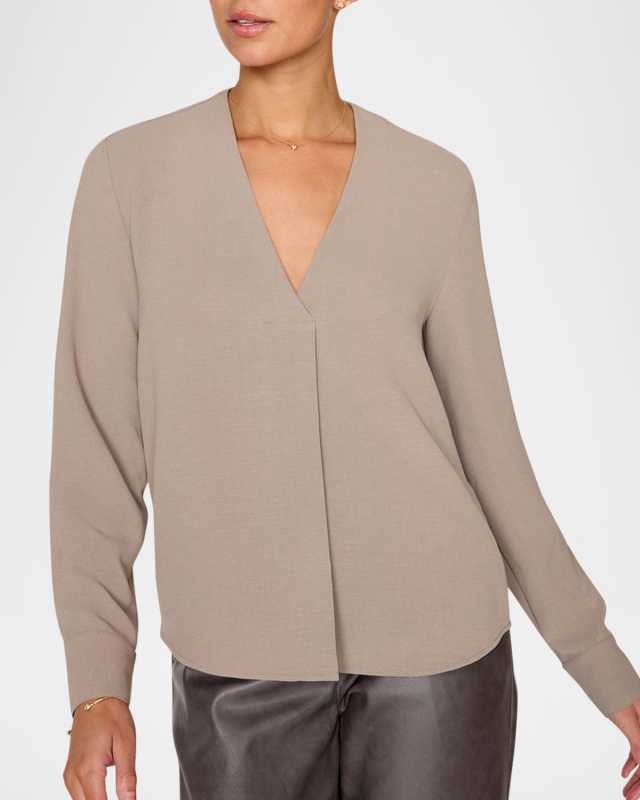Elena Pleated V-Neck Blouse