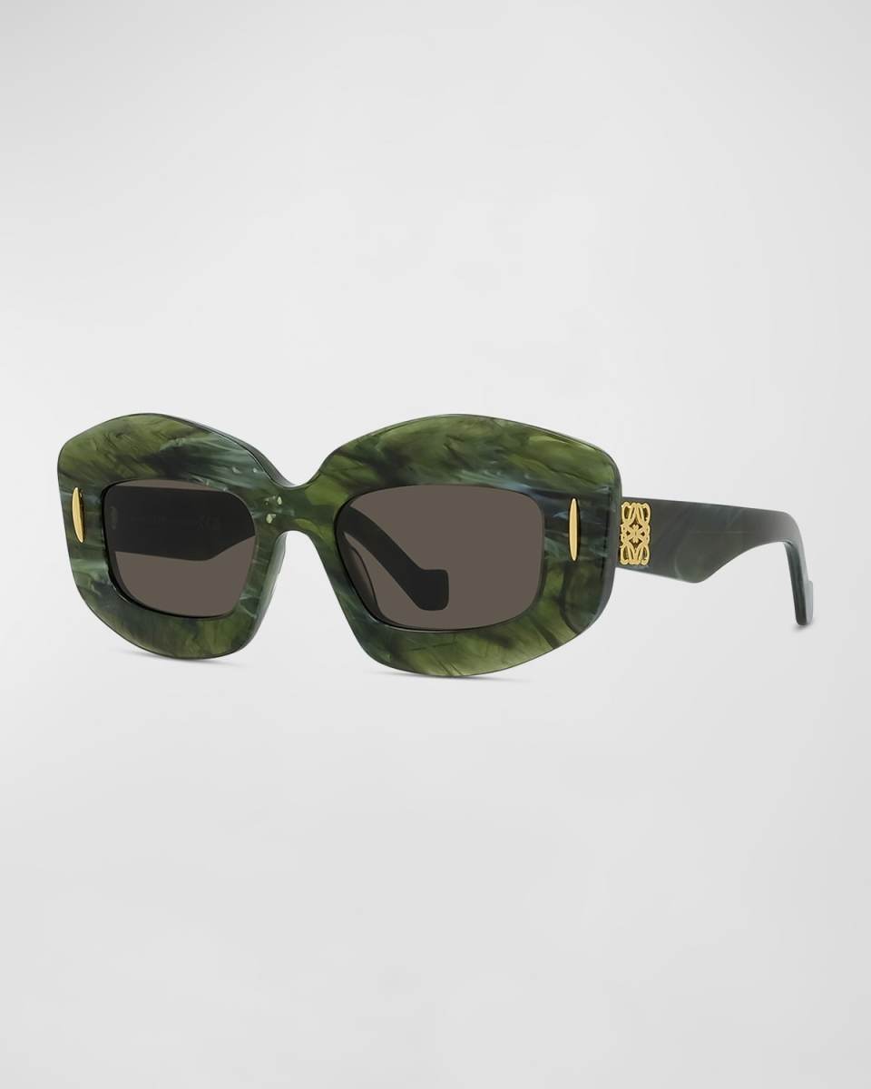 Emerald Green Acetate Rectangle Sunglasses With Golden Accents