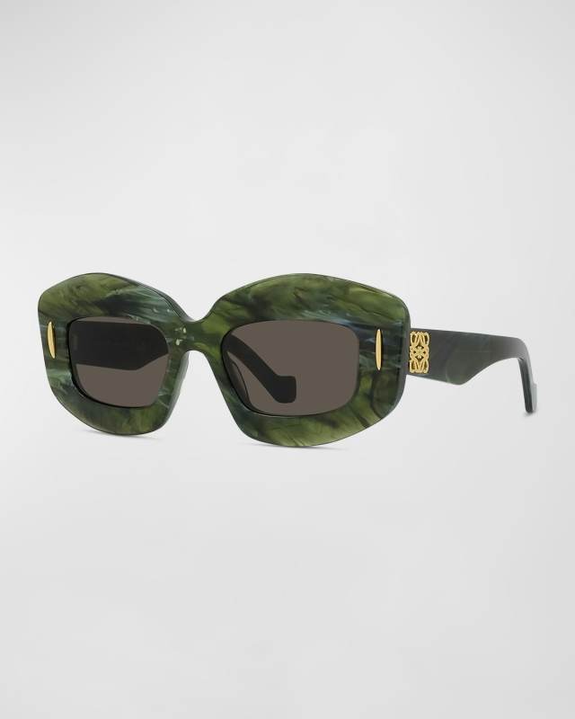 Emerald Green Acetate Rectangle Sunglasses With Golden Accents