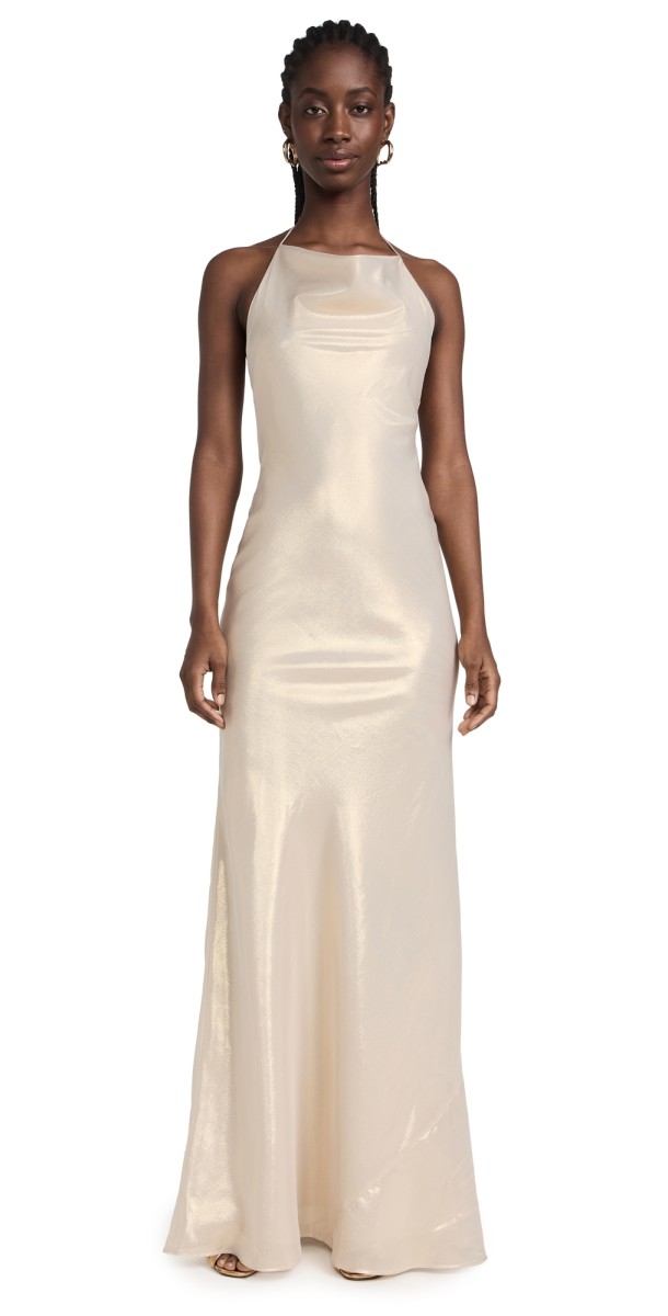 Sergio Hudson Cowl Slip Gown with Low Back Gold Lamé