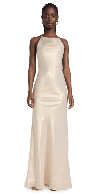 Sergio Hudson Cowl Slip Gown with Low Back Gold Lamé