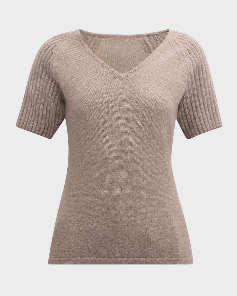 Cashmere Chain Sleeve V Neck Sweater