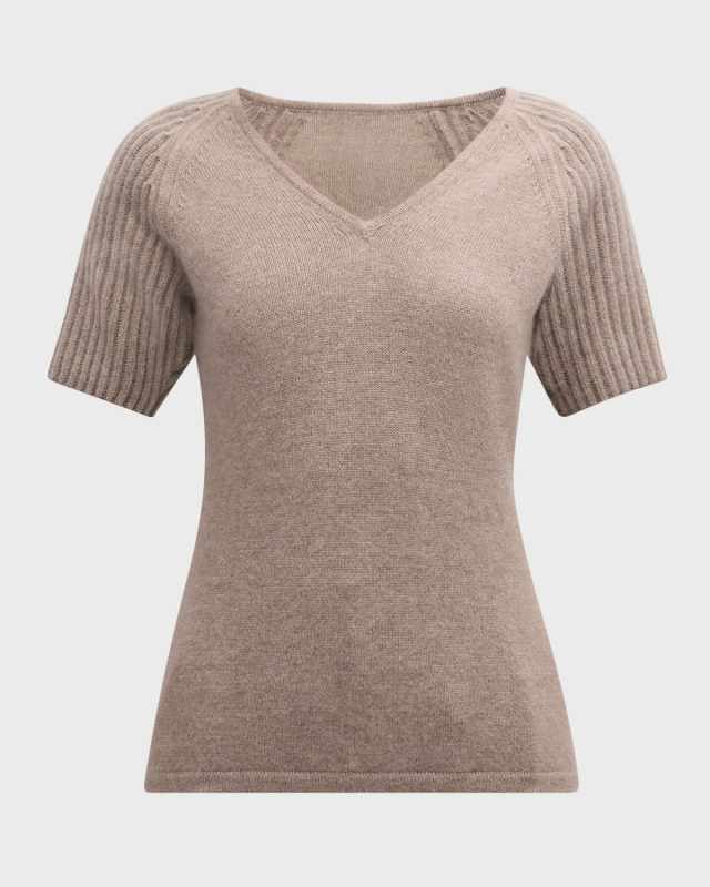 Cashmere Chain Sleeve V Neck Sweater