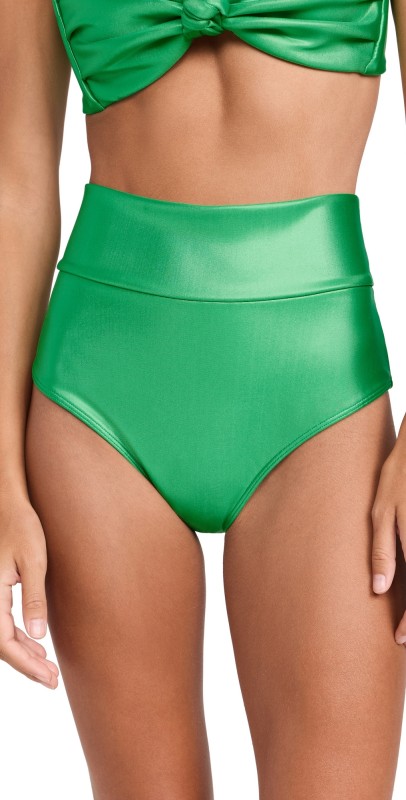 Montce Added Coverage High Rise Bikini Bottoms Emerald Shimmer