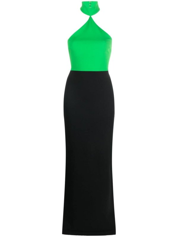 two-tone crepe maxi dress