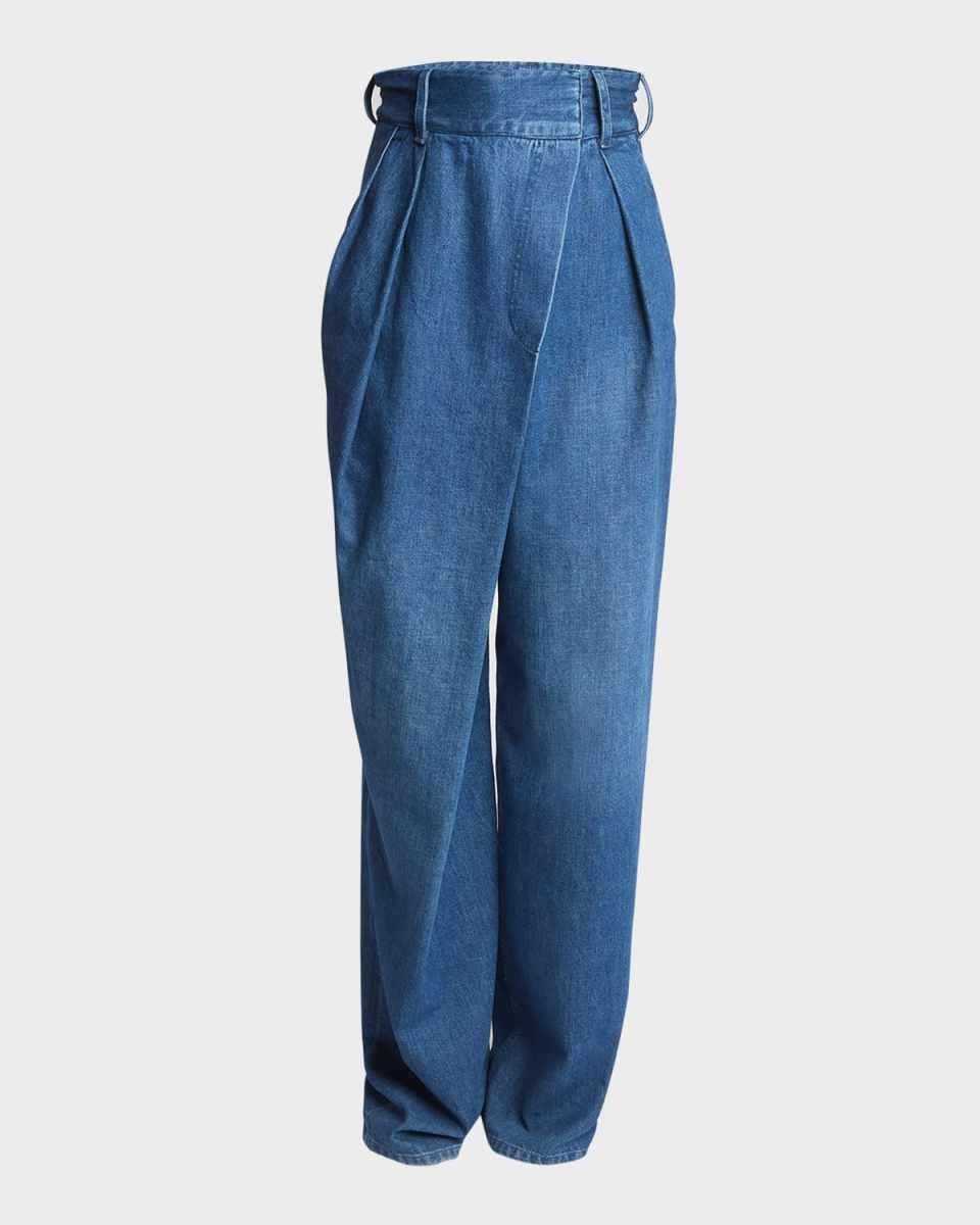 High-Waist Pleated Wrap Jeans