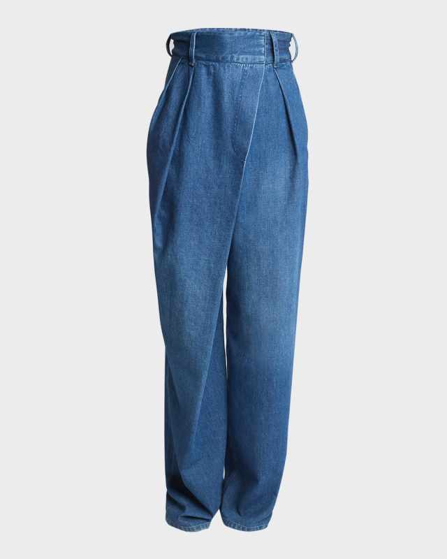High-Waist Pleated Wrap Jeans