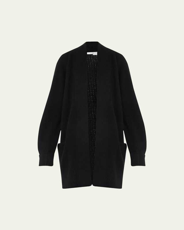 Cashmere Shawl-Collar Open-Front Cardigan