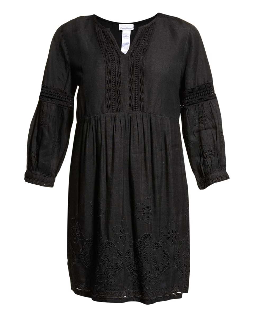 St. Lucia Split-Neck Dress w/ Lace