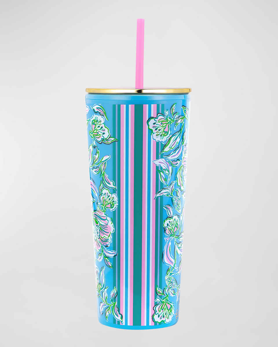Floral-Print Tumbler with Straw