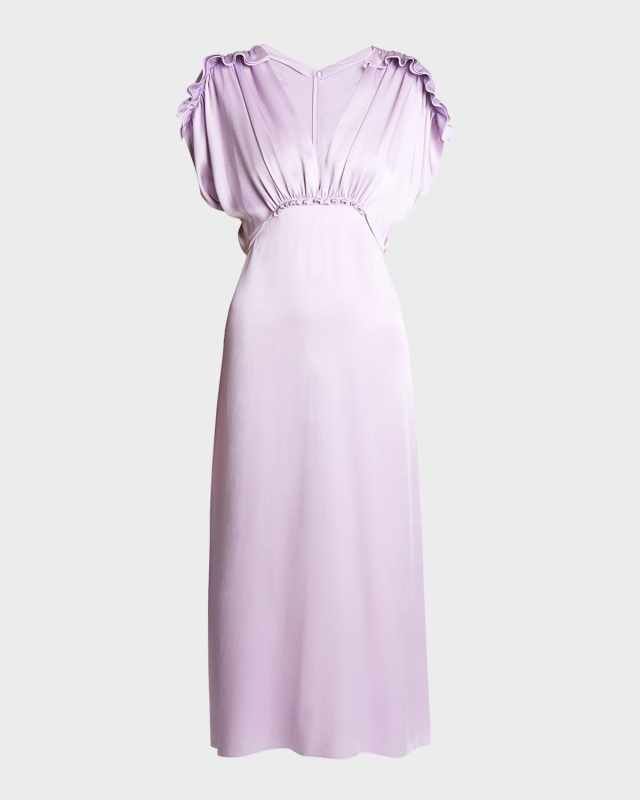 V-Neck Ruffle Satin Midi Dress