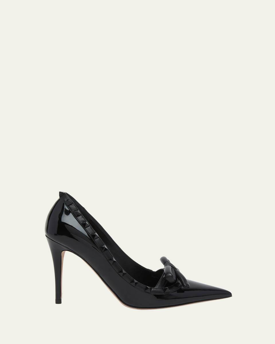 Rockstud Patent Bow Stiletto Pumps