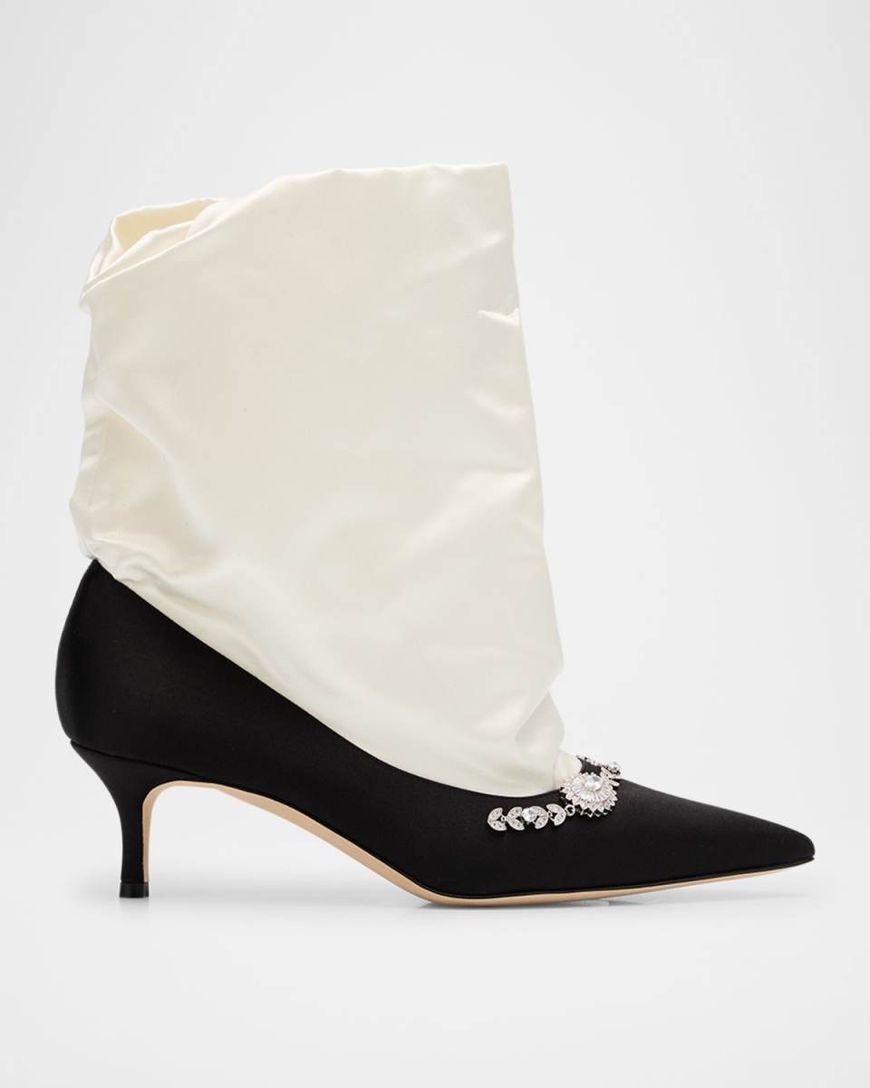Bicolor Satin Crystal Bootie Pumps