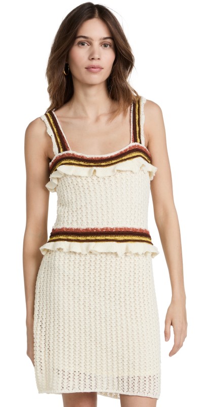 Line & Dot Mia Crochet Mini Dress Off White/Multi