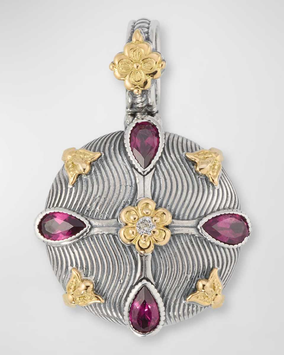 Sterling Silver Rhodolite and White Sapphire Pendant with 18K Yellow Gold