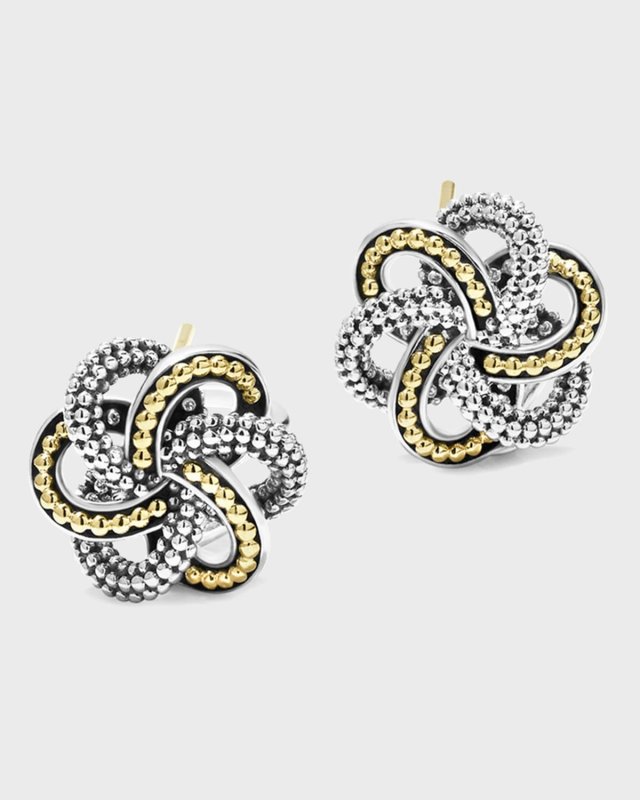 Love Knot Two-Tone Omega Clip Stud Earrings