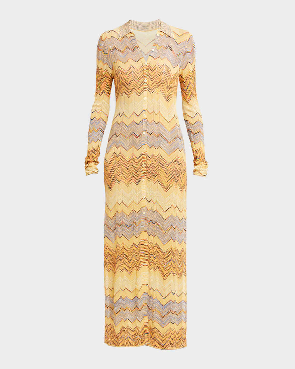Mariela Multicolor Chevron Knit Long Button-Front Shirt Dress