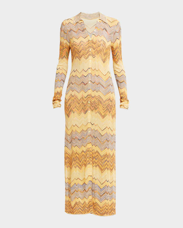 Mariela Multicolor Chevron Knit Long Button-Front Shirt Dress