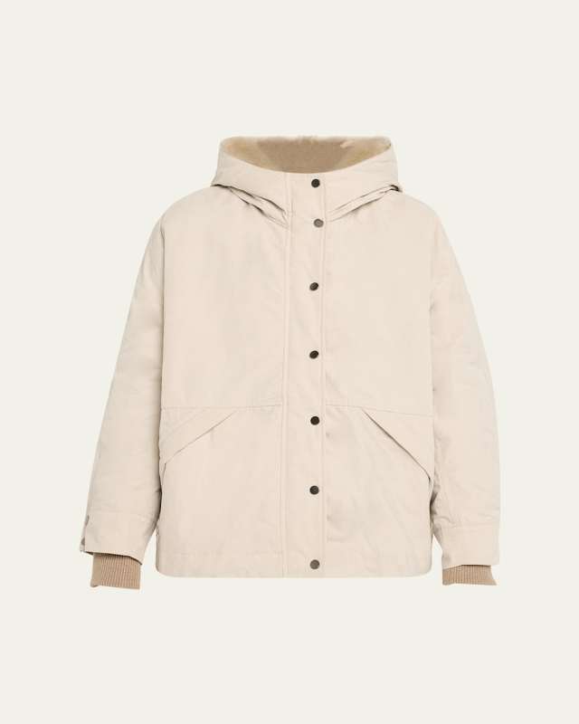 Hooded Reversible Shearling Waxed Jacket