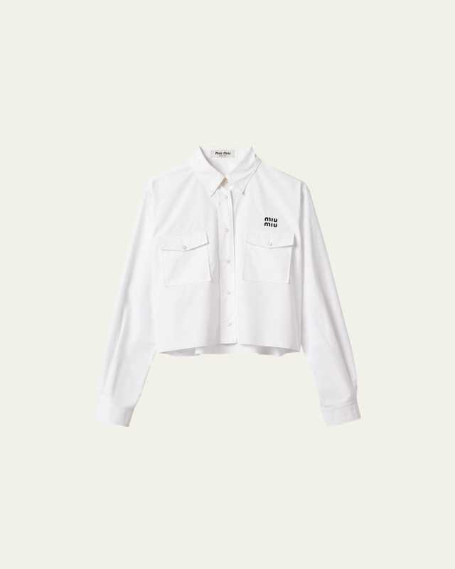 Logo Embroidered Poplin Crop Collared Shirt