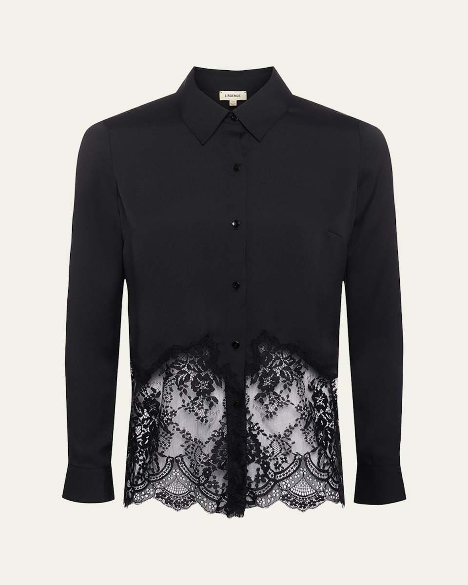 Adalee Lace Inset Satin Blouse