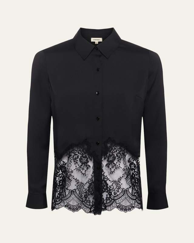 Adalee Lace Inset Satin Blouse