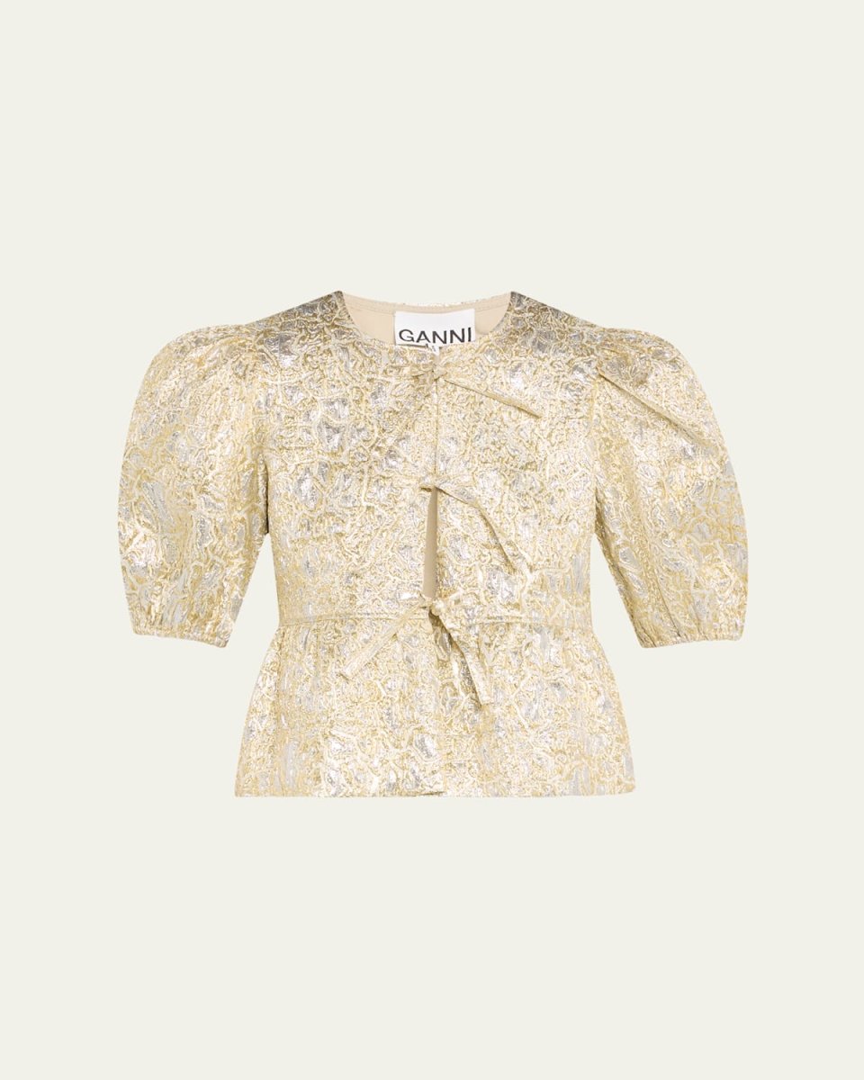 Metallic Cloque Peplum Blouse