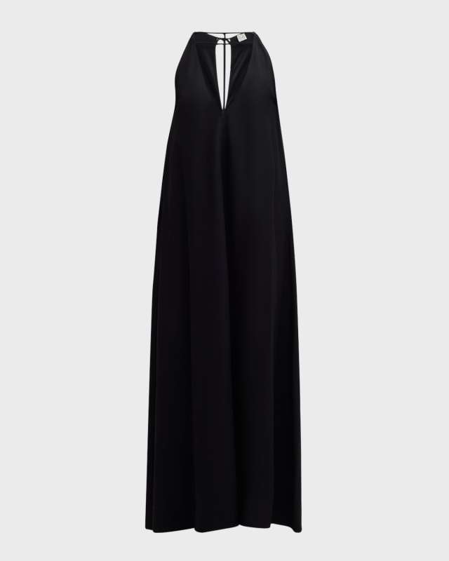 T-Strap Plunging Satin-Back Crepe Maxi Dress