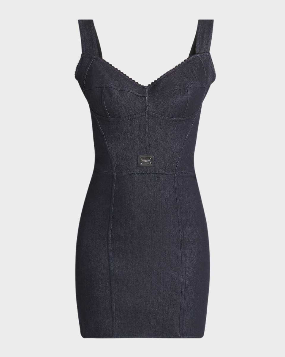 Logo Plaque Corset Denim Mini Dress