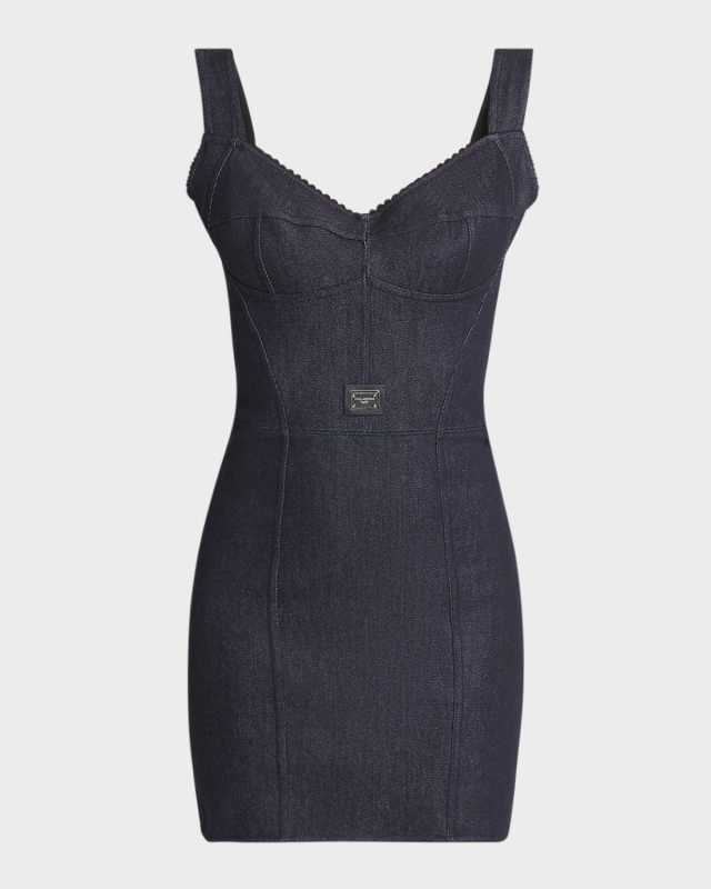 Logo Plaque Corset Denim Mini Dress