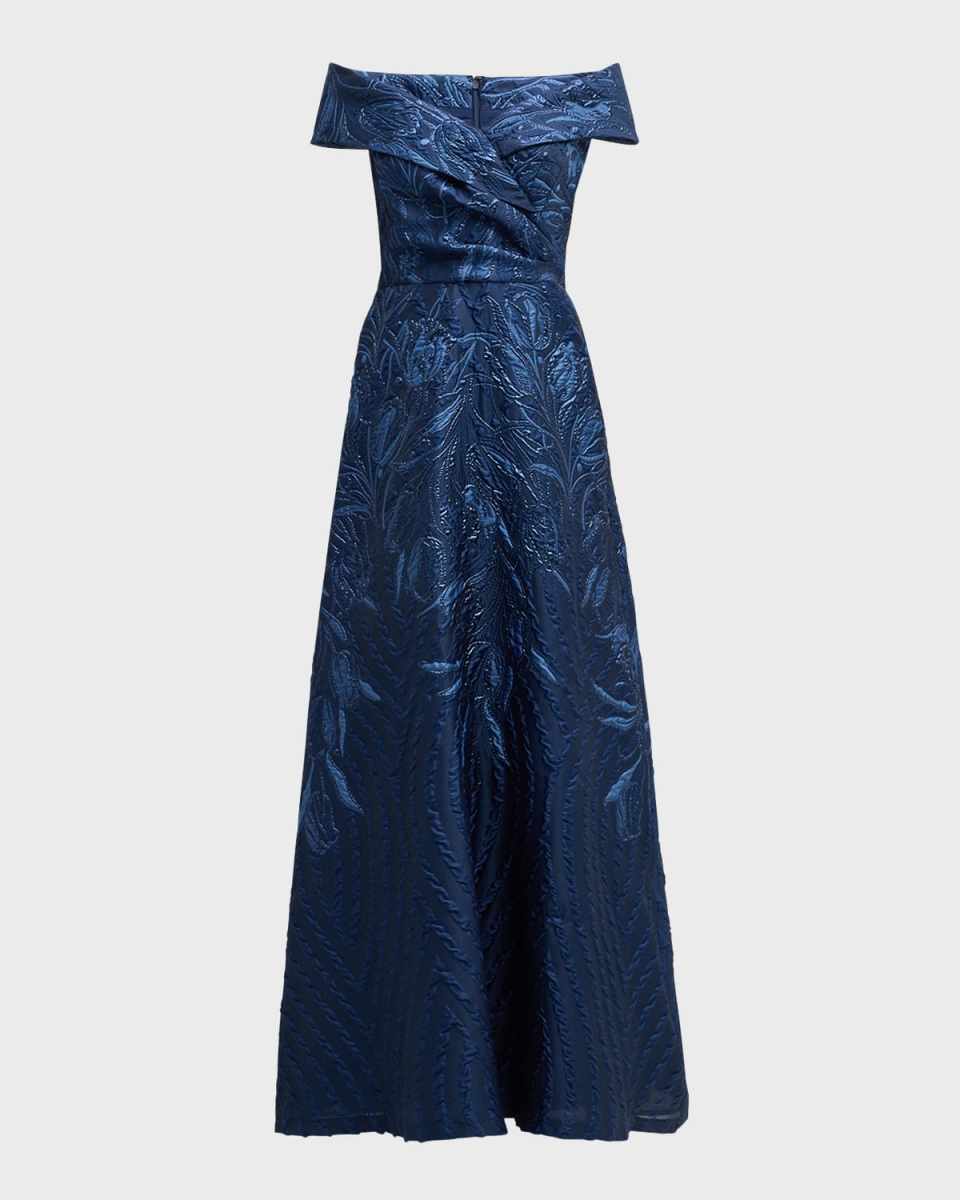 Off-Shoulder Metallic Jacquard Gown