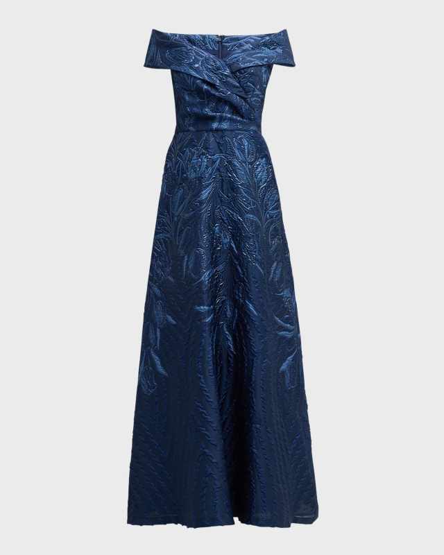 Off-Shoulder Metallic Jacquard Gown