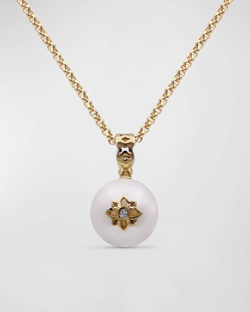 White Pearl and White Diamond Pendant in 18K Gold