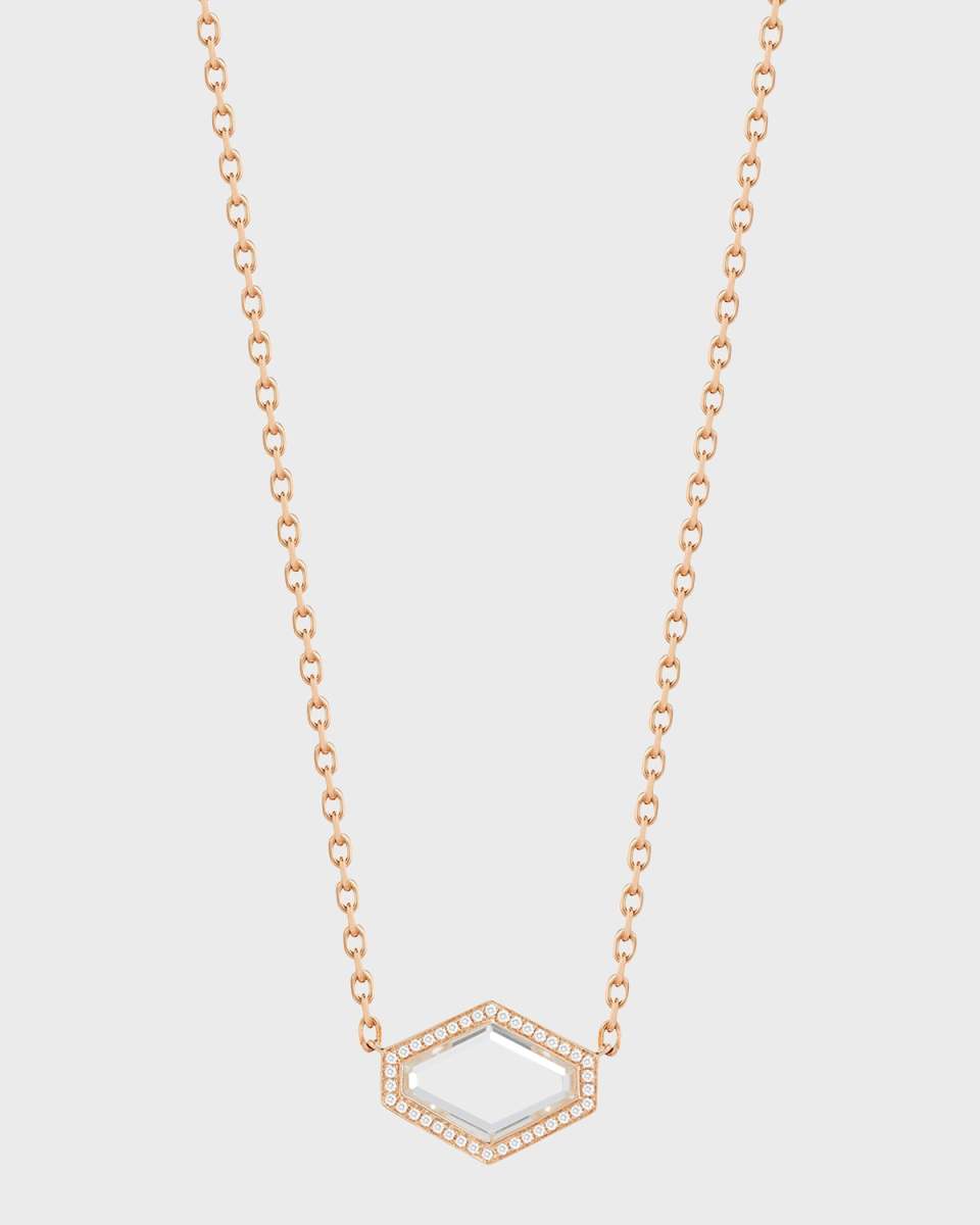 Bell Rose Gold Rock Crystal Hexagonal East-West Necklace with Diamond Border
