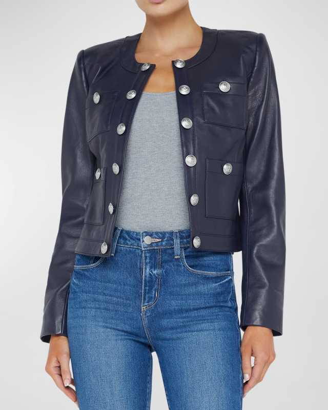 Jayde Collarless Leather Jacket