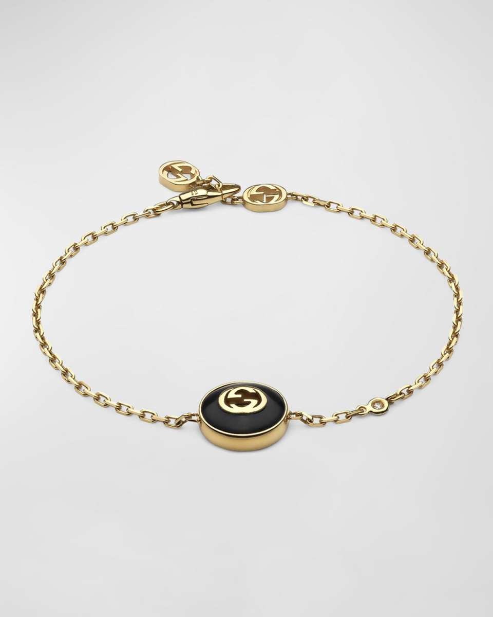 Interlocking G Onyx Bracelet with Diamond