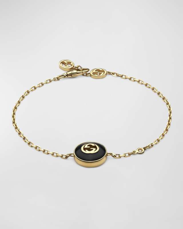 Interlocking G Onyx Bracelet with Diamond
