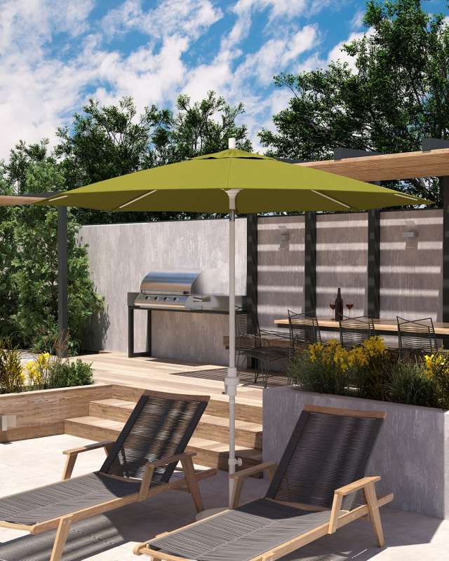 9' Fiberglass Market Umbrella, Collar Tilt - Matted White