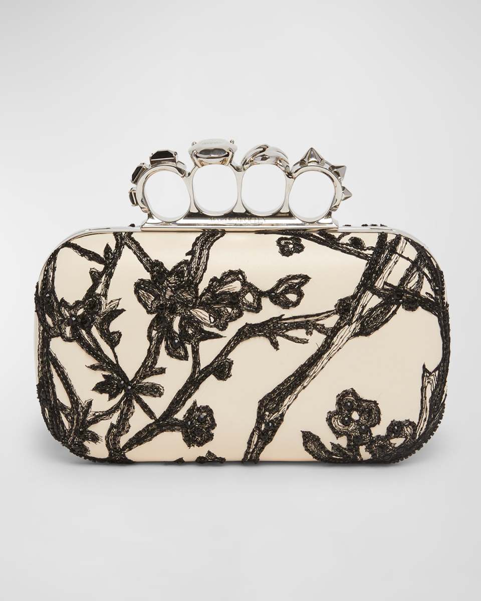 Floral Embellished Four-Ring Clutch Bag