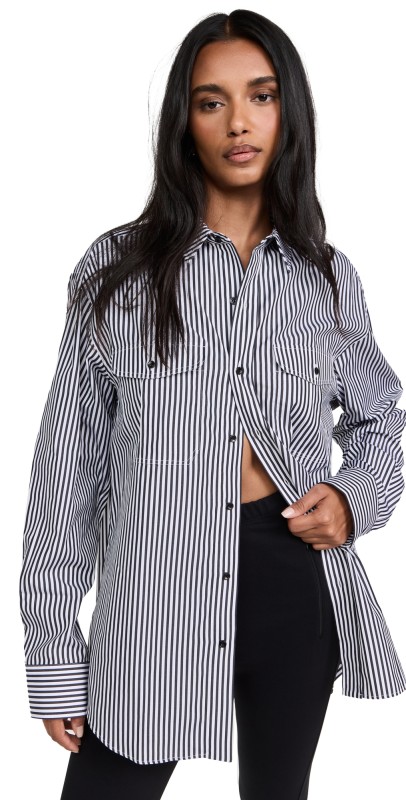 WARDROBE. NYC Oversize Shirt / Mid Stripe Black