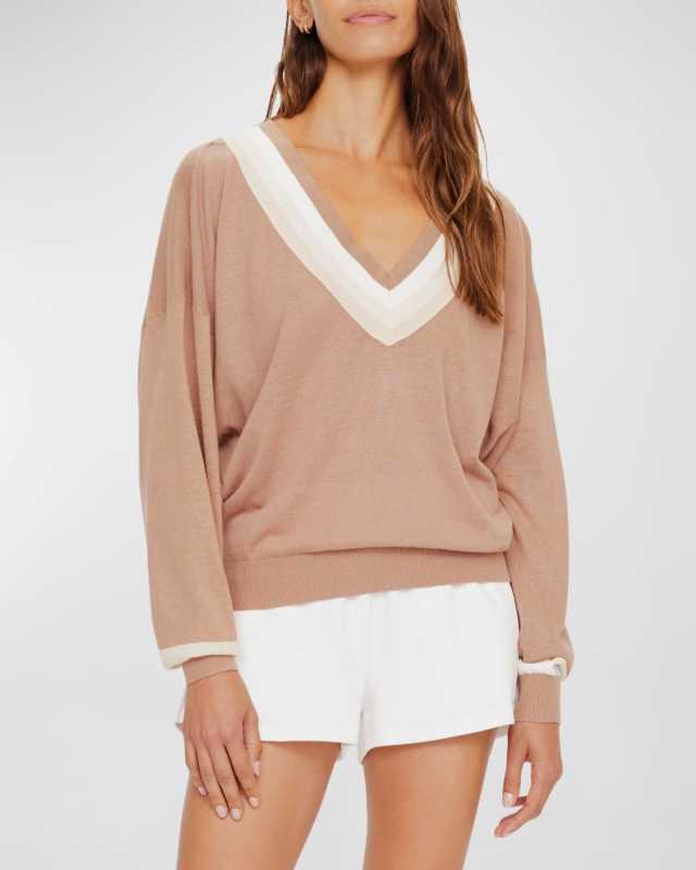 Bonita Linen Cotton Stripe Knit V-Neck Sweater