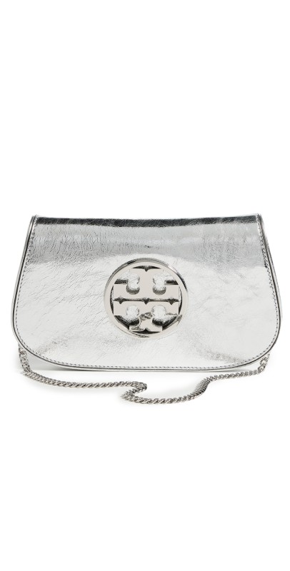 Tory Burch Reva Metallic Clutch Silver