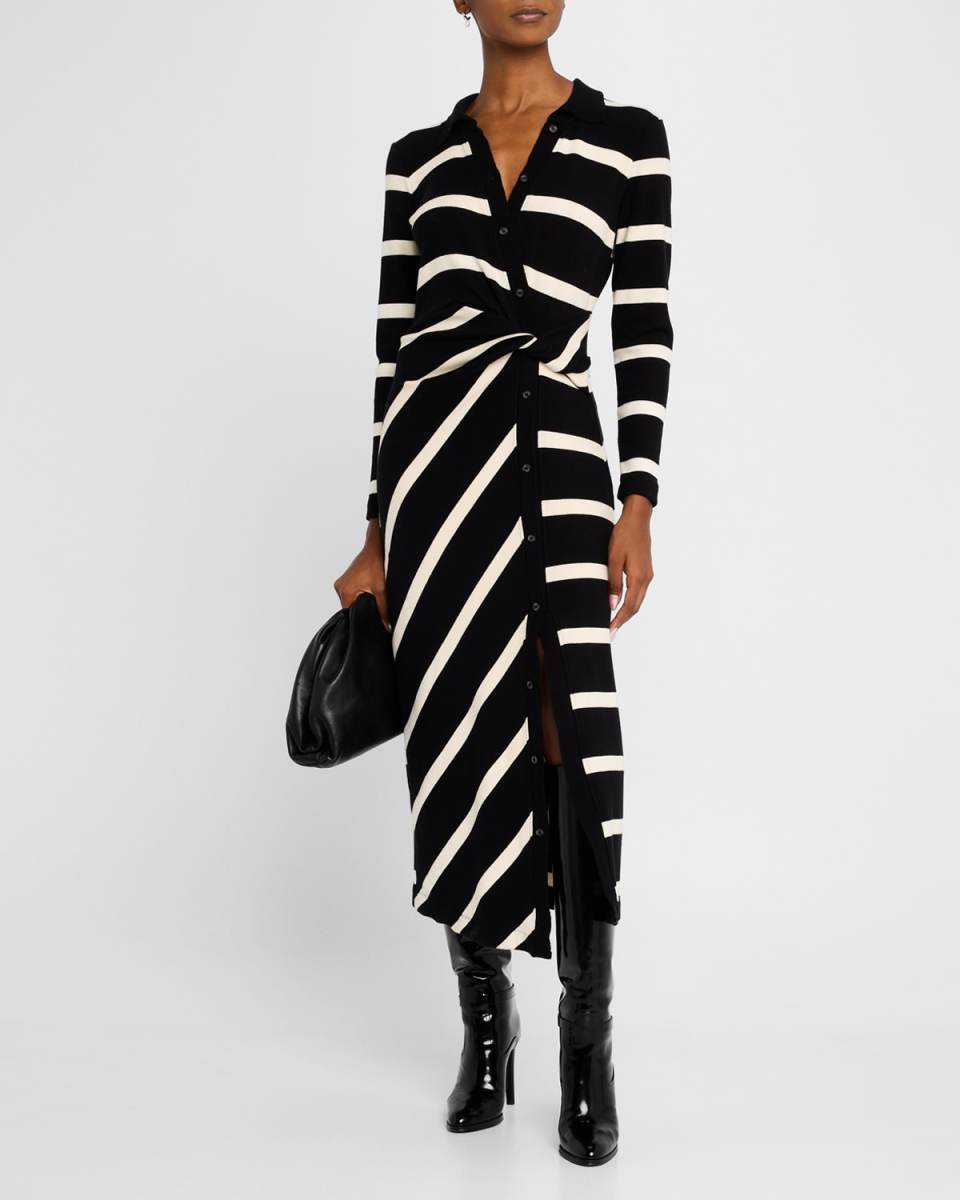 Ellicot Stripe Asymmetric Buttoned Midi Dress