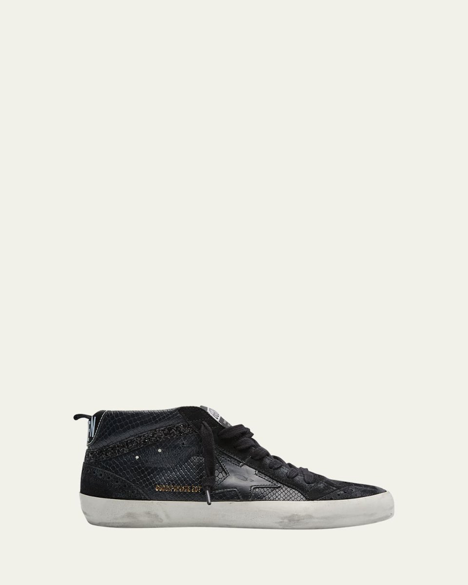 Mid Star Wing-Tip Snake-Embossed Faux-Leather Sneakers