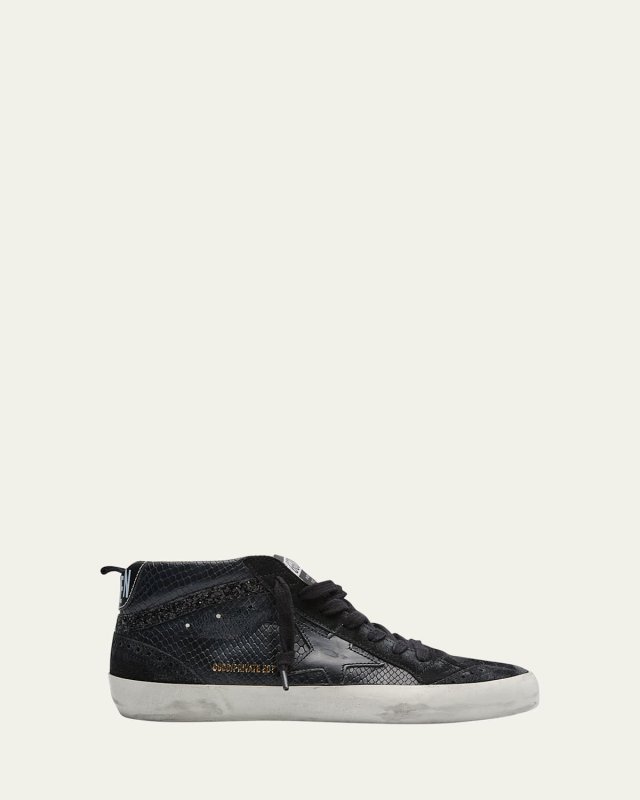 Mid Star Wing-Tip Snake-Embossed Faux-Leather Sneakers