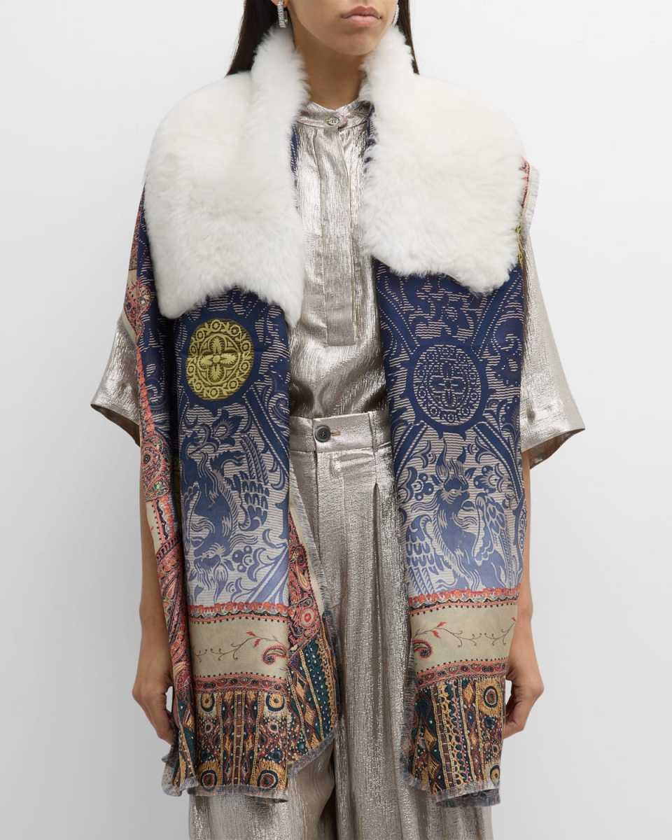 Multi-Patterned Silk & Shearling Scarf