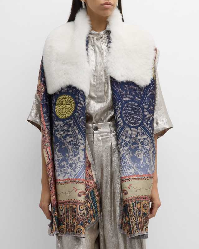 Multi-Patterned Silk & Shearling Scarf